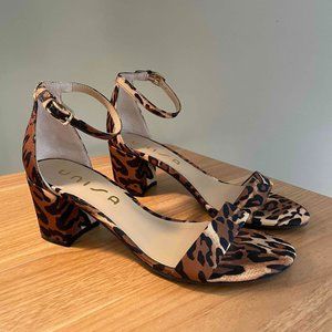 Cheetah print ankle strap dress sandal